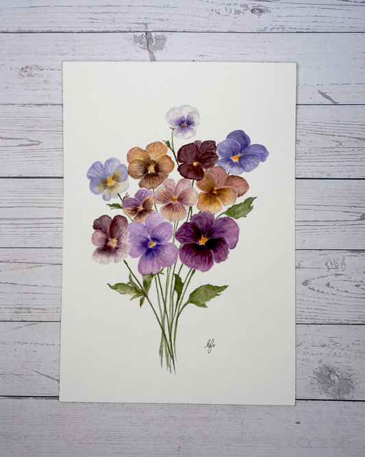 Pansy Bouquet Viola Wittrockiana Watercolour Painting by The Petal Cove, Lauren Fisher