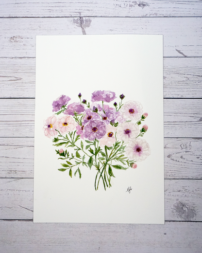 Ranunculus Bouquet Watercolour painting by The Petal Cove, Lauren Fisher