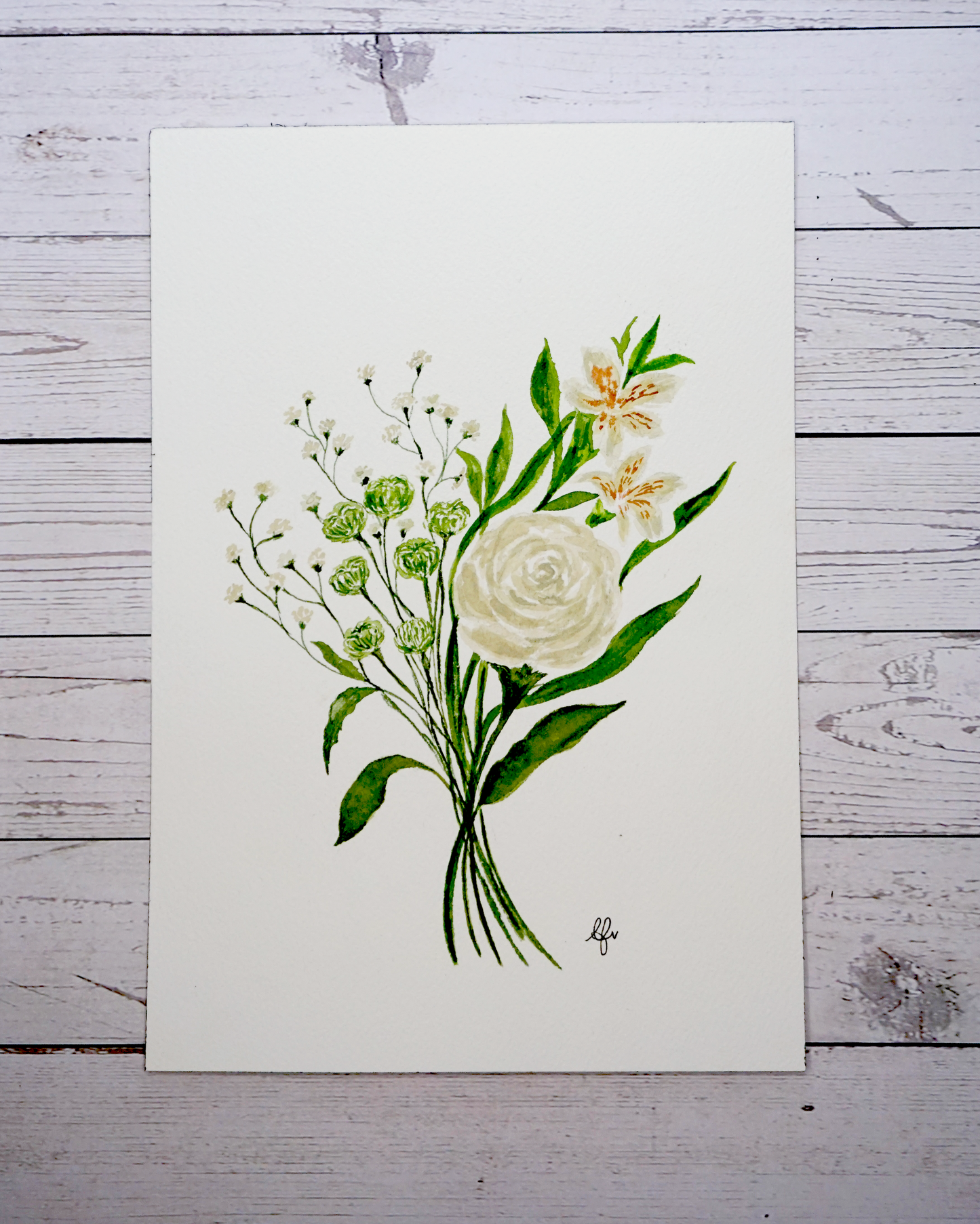 White Rose Rosa Alba Bouquet Watercolour Painting by The Petal Cove, Lauren Fisher